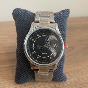 Silver and black watch